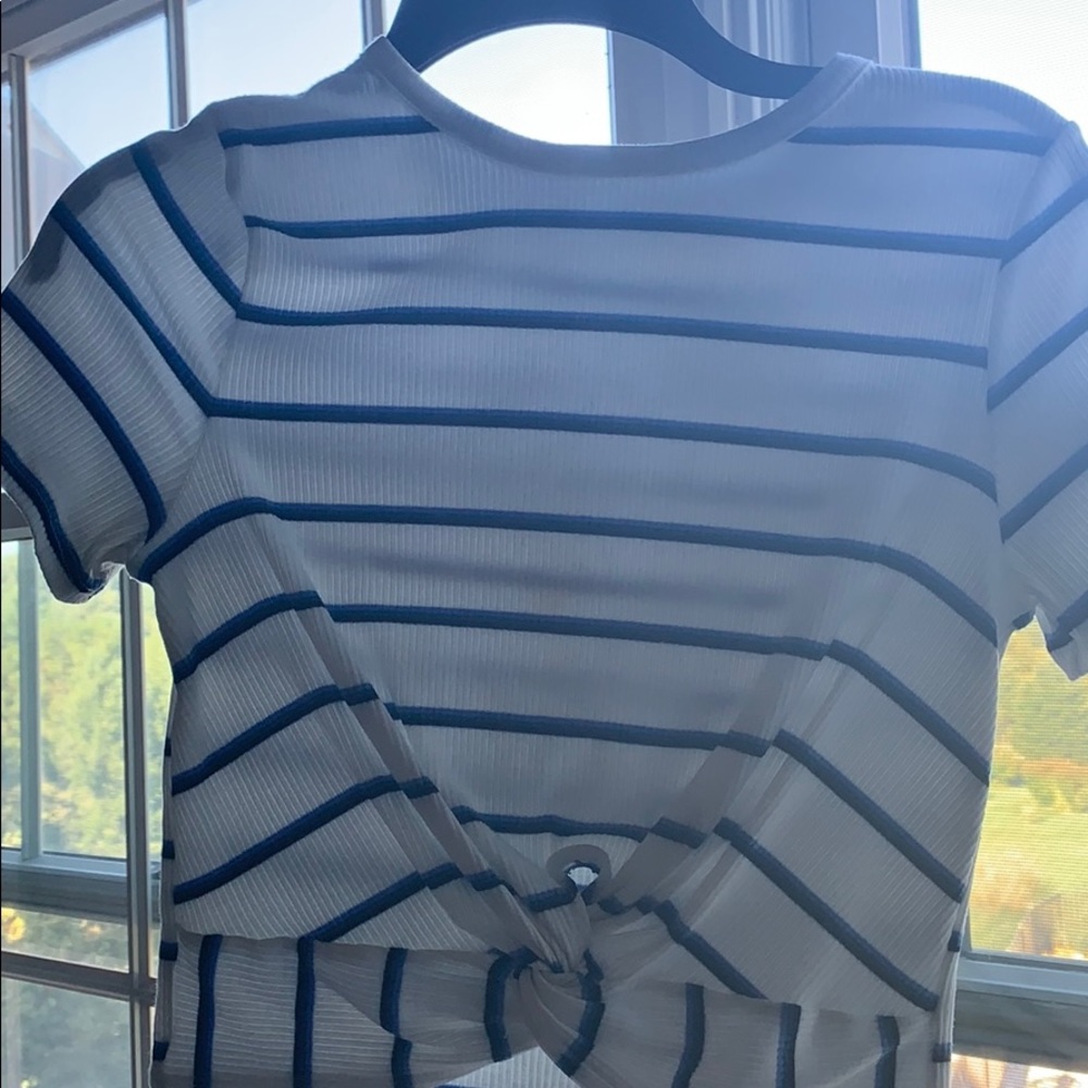 Blue black and white T-shirt crop top